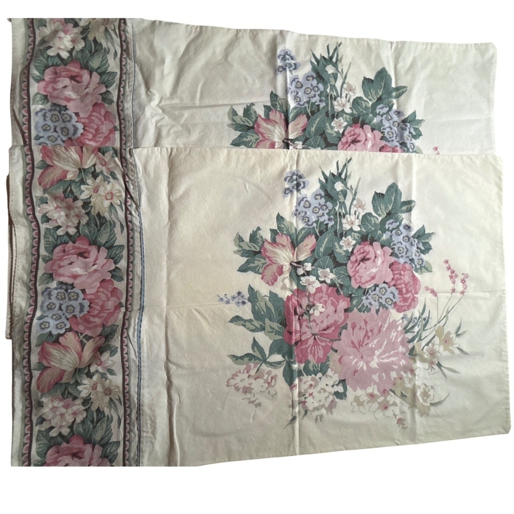 Vintage Floral Pillowcases Pair Peony Wildflower Cottagecore Country Grannycore